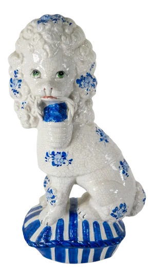 Italian Mid Century Blue and White Crackle Poodle Dog