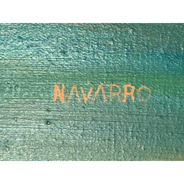 Oil on canvas by Panamanian artist Eduardo Navarro from 1999. The composition shows human figures integrated into a...