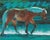 Lunar Eclipse by Tracy Wall | Mixed Media on Canvas Horse walking in a blue-toned landscape. For Sale