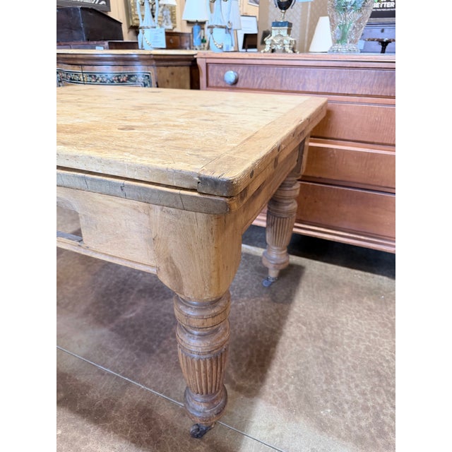 Wood Antique Primitive Pine Farmhouse Extension Table With Concealed Leaves For Sale - Image 7 of 12