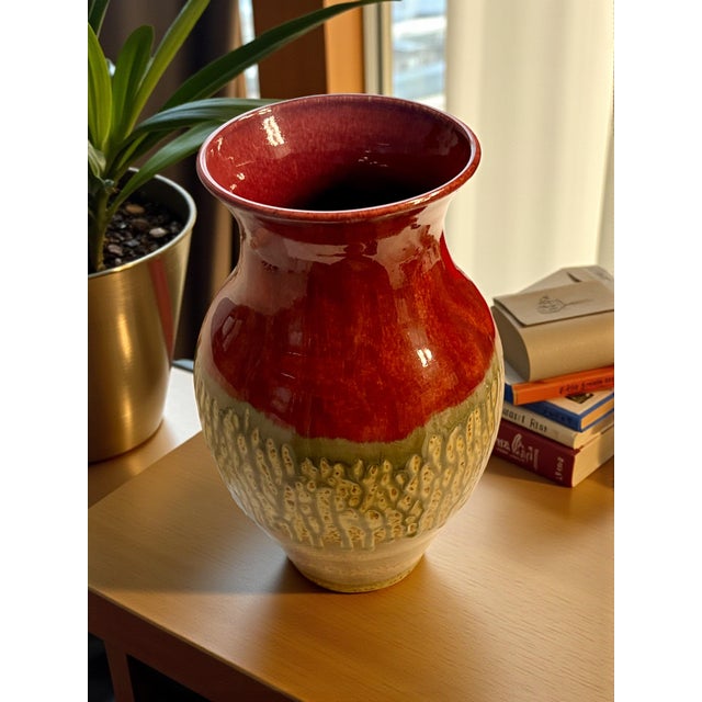 Ceramic Late 20th Century Ray Pottery Drip Glaze Vase North Carolina Studio Art-Red Green Brown-Ceramic For Sale - Image 7 of 8
