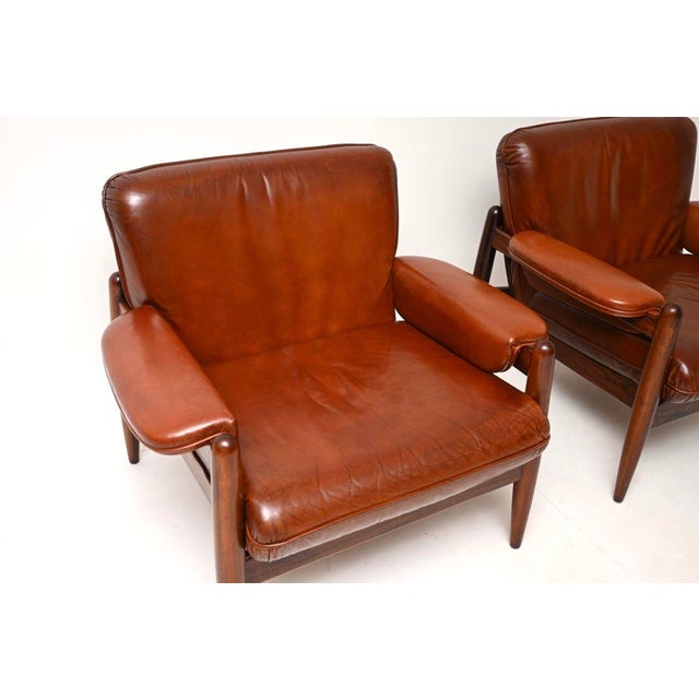 Wood Vintage Danish Leather Chairs, 1960, Set of 2 For Sale - Image 7 of 11