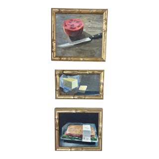 2020s Jeremy Miranda Oil Paintings of Food Still Life on Cradled Wood Framed, Rare Set of 3 For Sale