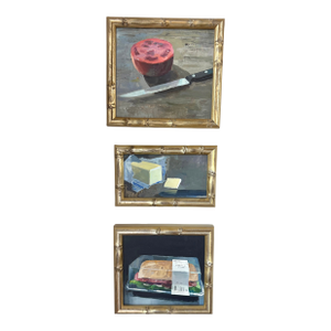 2020s Jeremy Miranda Oil Paintings of Food Still Life on Cradled Wood Framed, Rare Set of 3