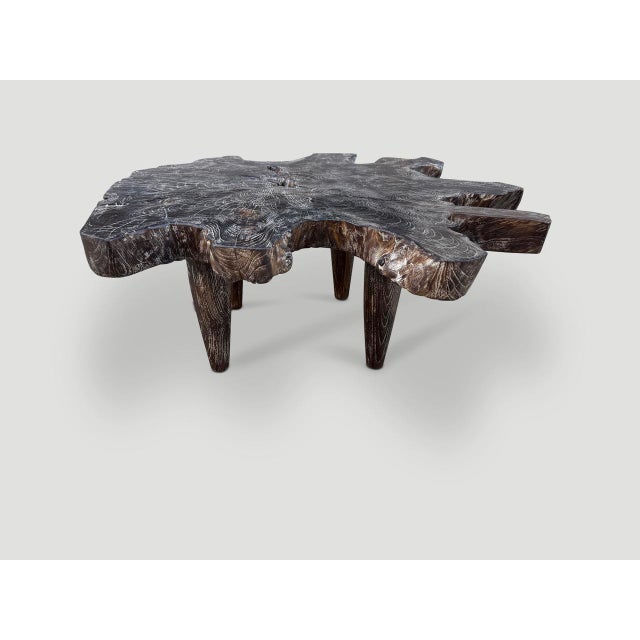 Andrianna Shamaris Cerused Teak Wood Single Charred Organic Coffee Table For Sale - Image 4 of 6