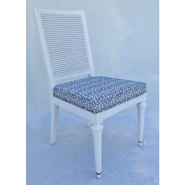 Vintage White Neoclassical Double-Caned, Straight-Back Armless Dining Chairs, Newly Refinished & Upholstered - Set of 4 For Sale - Image 4 of 14