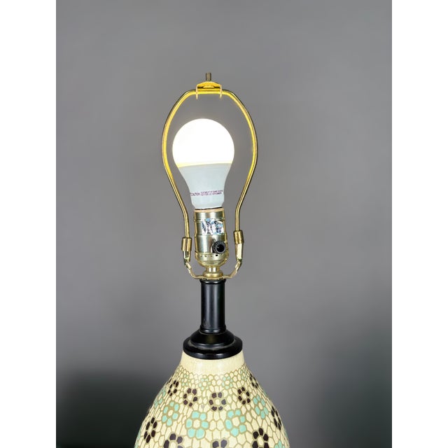 2010s Ceramic Blue & Black Mosaic Floral Pattern Table Lamp For Sale - Image 5 of 6