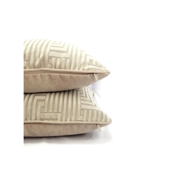 Modern Groundworks Louvered Maze in the Color Beige Pillow Cover - 20” X 20” For Sale - Image 3 of 6
