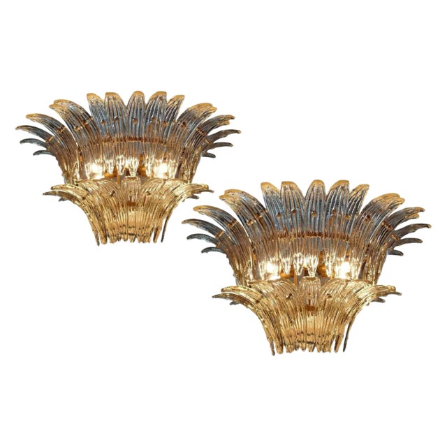 Italian Palmette Sconces by Barovier & Toso, Murano, 1960, Set of 2 For Sale