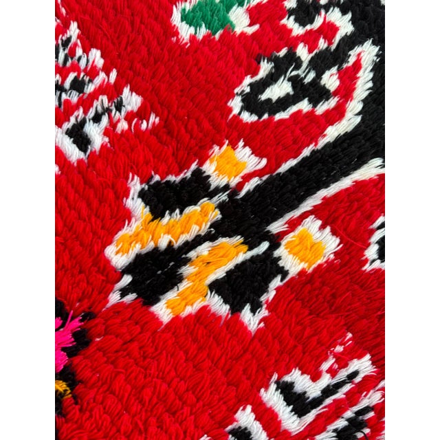 Moroccan Mid-Century Stunning Red Moroccan Boucherouite Cotton Rug For Sale - Image 3 of 8