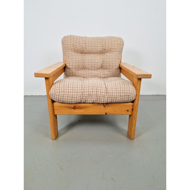 Vintage Brutalist Armchair in Pine and Fabric, 1970s For Sale - Image 6 of 9