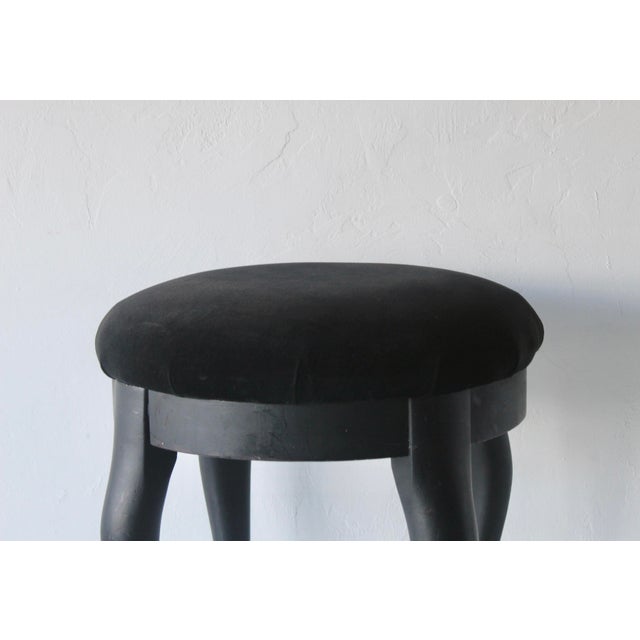 Black Chairmaster of Ny Black on Black Padded Seat Cabriole Leg Stool Vintage Late 20th Century For Sale - Image 8 of 15