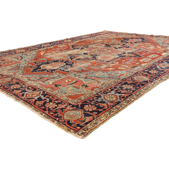 Late 19th Century Antique Persian Serapi Rug - 08'11 X 12'04 For Sale - Image 4 of 9