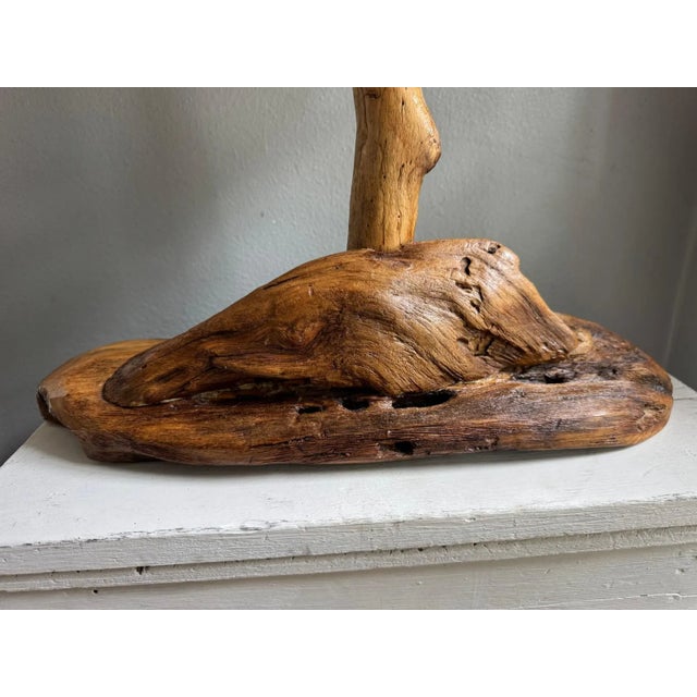 1960s 1960s Handcrafted Driftwood Table Lamp With Large Drum Shade For Sale - Image 5 of 16