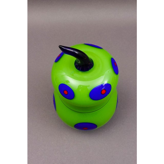 Mid 20th Century Shafaq Malik B.A.G. Czech Borovier & Toso Green Art Glass Pear Candy Jar For Sale In Miami - Image 6 of 12