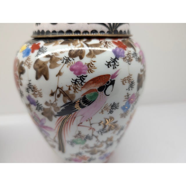 Vintage Chinese Porcelain Ginger Jar With Lid, Famille Rose Bird & Floral Decor For Sale - Image 10 of 15