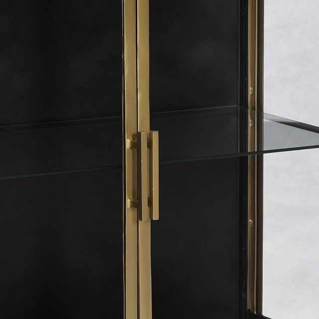 Modern Black Iron & Brass Glass Side Cabinet For Sale - Image 3 of 3