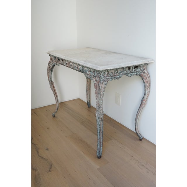 Antique Cast Iron Console Table With White Marble Top, Italy Chairish