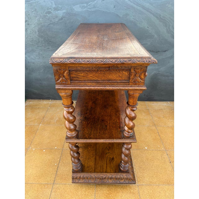 Carved Oak Barley Twist Console Table With Shelves For Sale - Image 4 of 14