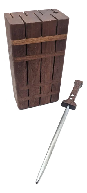 1980s Dansk Staved Teak Wood Knife Block With Knife Sharpener, Set of 2 Pieces