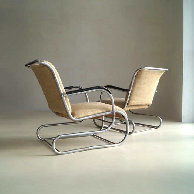 Metal Vintage Bauhaus Lounge Chairs in Tubular Steel by Paul Schuitema for D3, 1930s, Set of 2 For Sale - Image 7 of 15