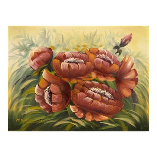 Red Poppies, Vintage Botanical Garden Floral Still-Life by M Tokira For Sale
