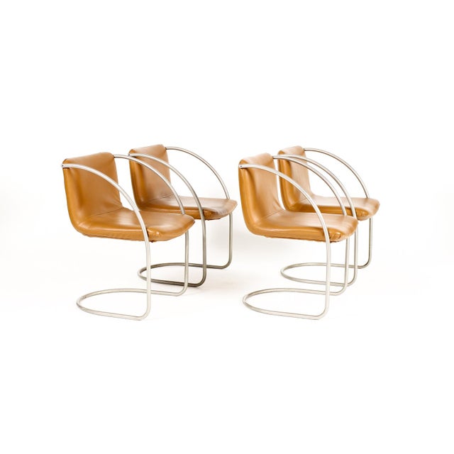 Mid-Century Modern Vintage Mid Century Tubular Chrome Italian Lens Armchairs Attributed to Giovanni Offredi for Saporiti — Set of Four For Sale - Image 3 of 13
