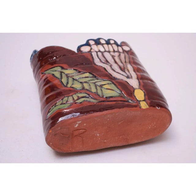 Mid-Century Modern Midcentury Studio Terracotta Floral Vase Signed For Sale - Image 3 of 12