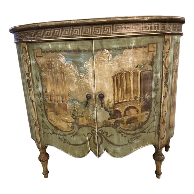 Antique Italian Neoclassical Hand Painted Demilune Chest. For Sale