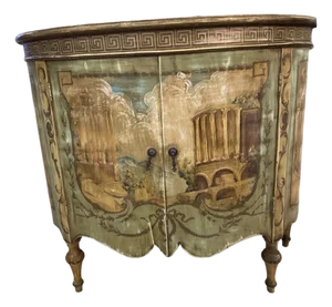Antique Italian Neoclassical Hand Painted Demilune Chest.