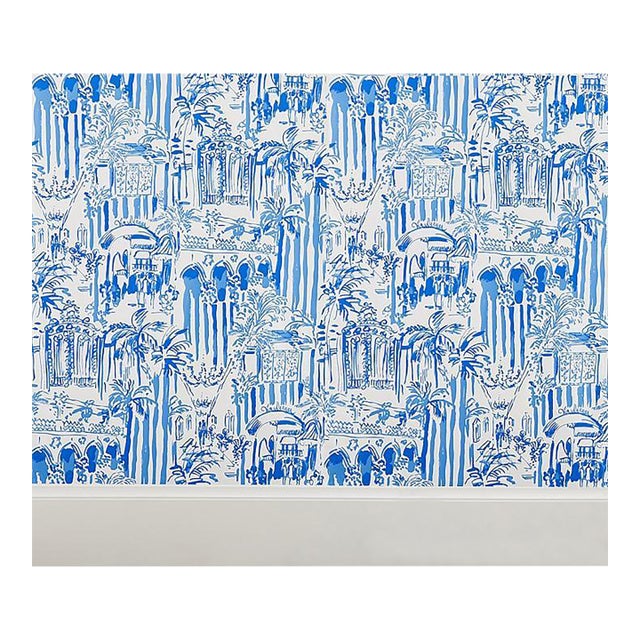 Lee Jofa Lilly Pulitzer "La via Loca" Wallpaper in Beach Blue - 10 Yard Roll For Sale