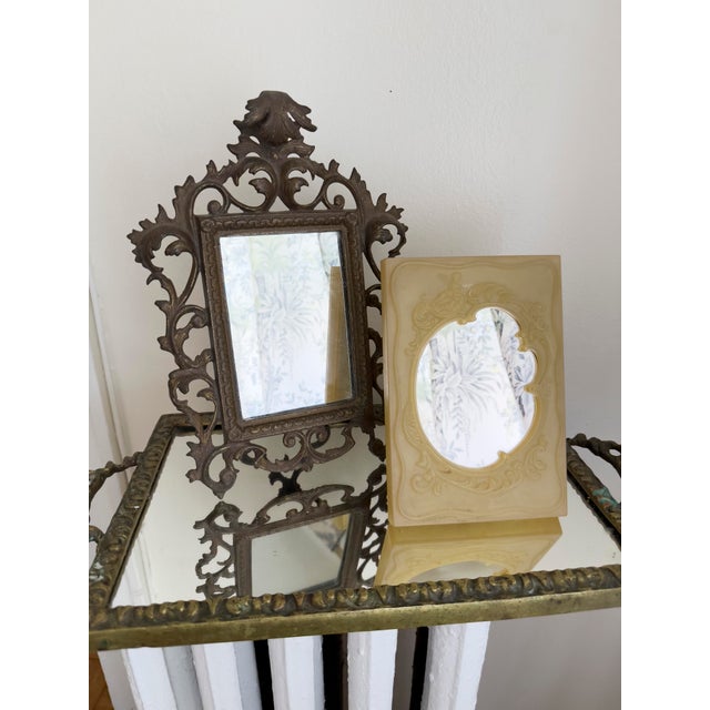 Victorian Antique Rococo Revival Bronzed Metal Easel-Back Tabletop Mirror For Sale - Image 3 of 16