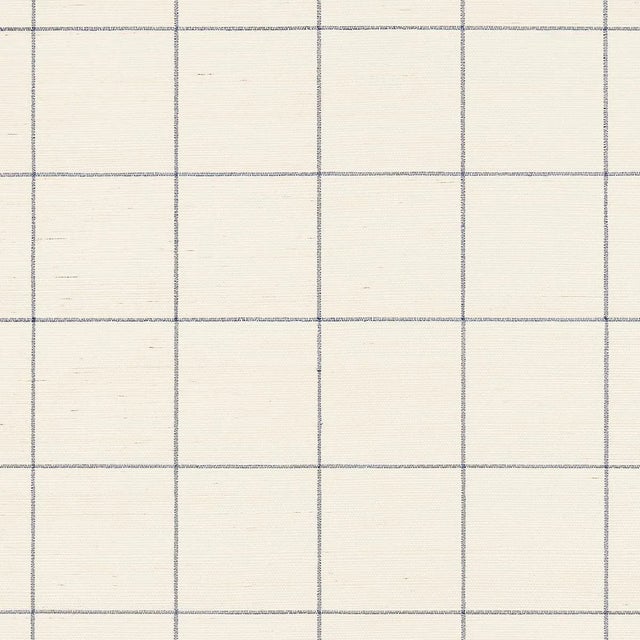 Schumacher Windowpane Embroidered Sisal Wallpaper in Navy For Sale