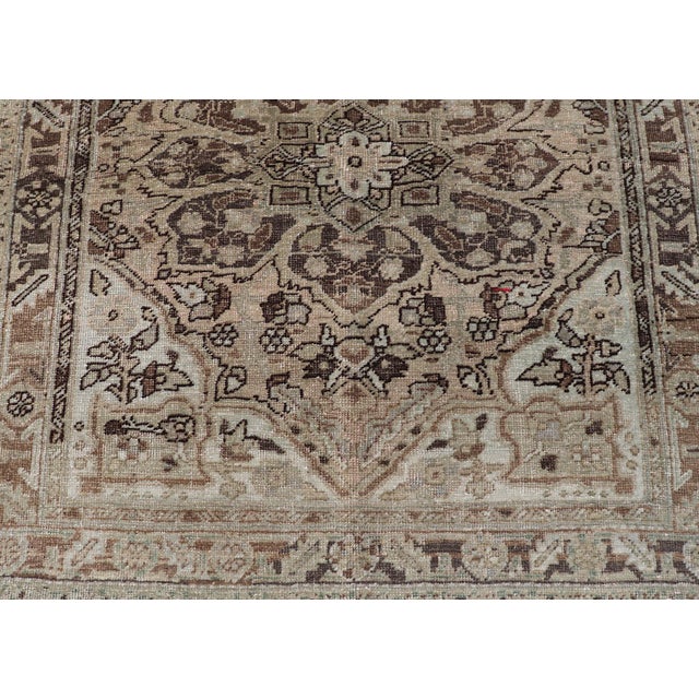 Textile Persian Heriz Rug With Large Central Medallion and Faded Earth-Tone Palette 3'10 X 4'6 For Sale - Image 7 of 11