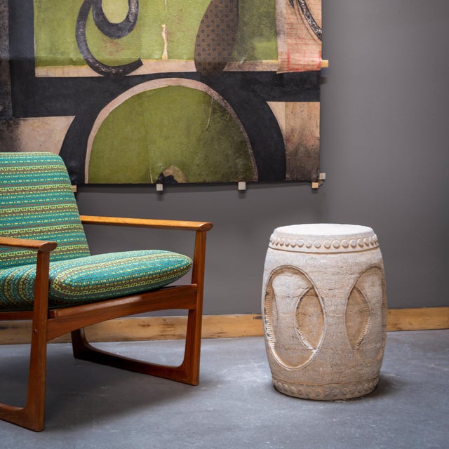 This gorgeous pair of mid-century upholstered armchairs exemplifies the Danish Modern style with clean lines and open,...