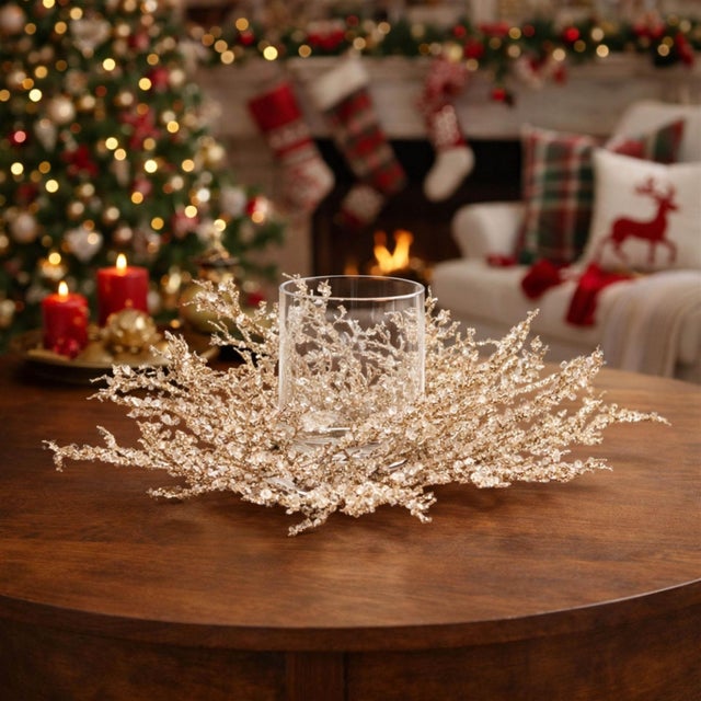 Contemporary Icy Pine Candle Holder Centerpiece 16"D For Sale - Image 3 of 3