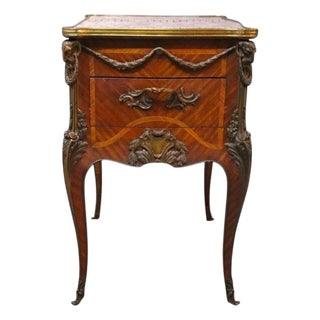 Linke Inspired French Marquetry Marble Top Table With Bronze Mounts 19thC For Sale