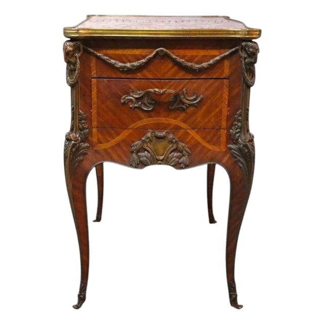 Linke Inspired French Marquetry Marble Top Table With Bronze Mounts 19thC For Sale