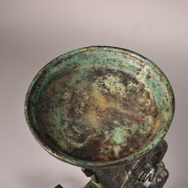 Metal Vintage Archaic Bronze Human-Form Oil Lamp – Figural Beast Base For Sale - Image 7 of 9