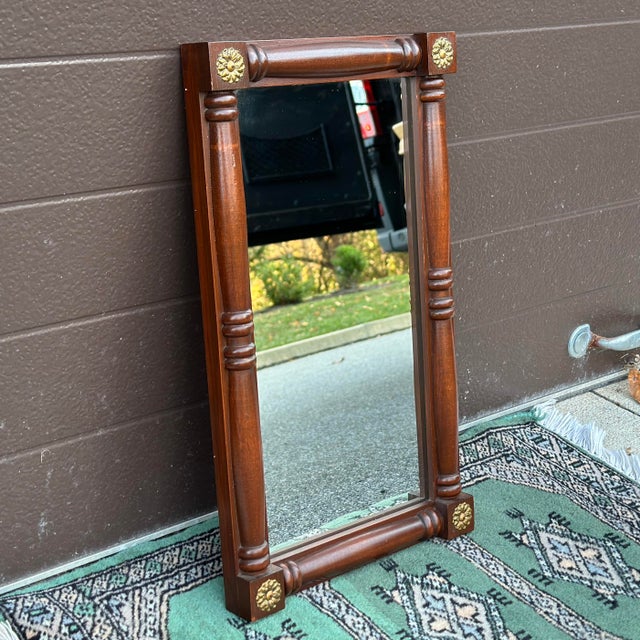 Vintage Petite Federal Style Split Column Wall Mirror With Brass Rosettes For Sale In Philadelphia - Image 6 of 10