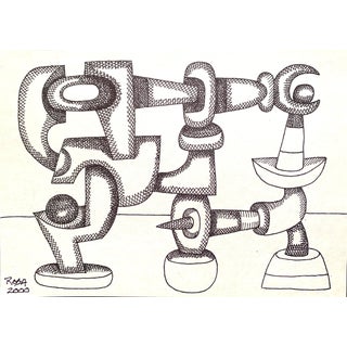 "Abstract Machine" Ink Abstract Drawing Sante Fe Artist For Sale