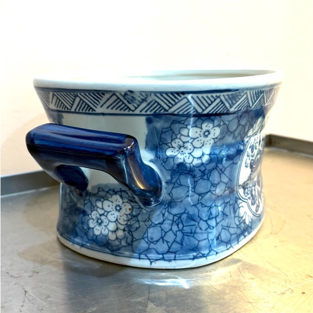 1930s-40s asian-style blue and white ceramic handled footbath or planter. Excellent condition.