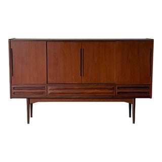 In Style of Johannes Andersen Teak Sideboard Credenza With Sliding Doors Danish Mid-Century Modern 1960s For Sale