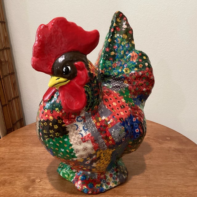 Mid Century One of a Kind Large Colorfull Decoupage Roster Folk Art Great addition to any kitchen or farm house decor