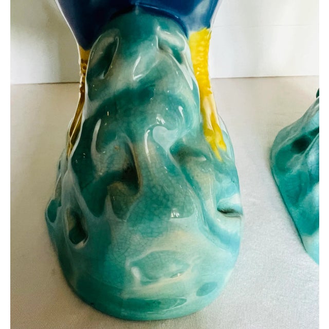 Chinoiserie Antique Minton Parrot Bird Figurines in Blue For Sale - Image 3 of 12