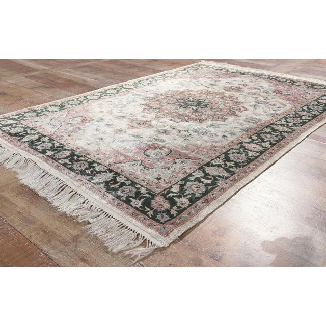 Textile Late 20th Century Vintage Silk Kashmir Rug, 04'00 X 06'00 For Sale - Image 7 of 10