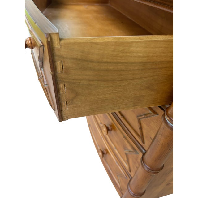 Knotty Pine Bowed Front Faux Bamboo Console/Chest For Sale - Image 12 of 13