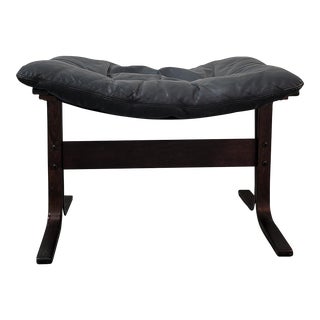 1960s Mid Century Westnofa Black Leather Footstool For Sale