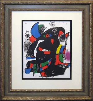 1981 Original Lithograph Art Print Custom Framed Unsigned by Joan Miro