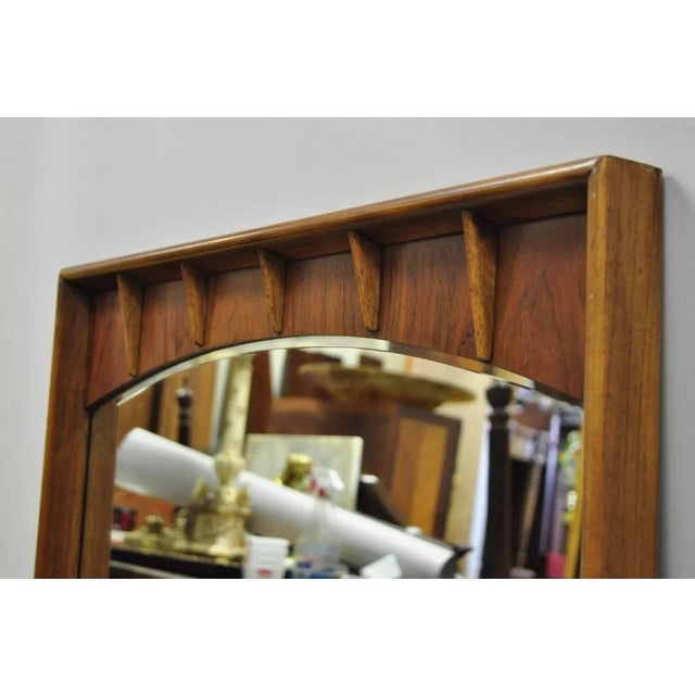 Mid-Century Modern Vintage Mid Century Modern Sculpted Walnut & Rosewood Beveled Glass Wall Mirror For Sale - Image 3 of 10
